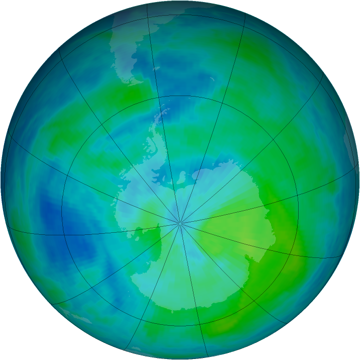 Antarctic ozone map for 06 March 1993